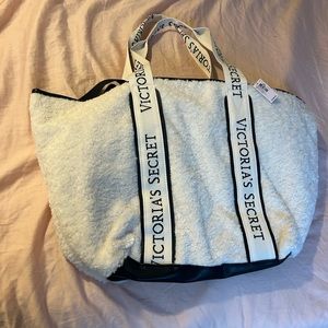 Victoria Secret cream/black faux sherpa tote